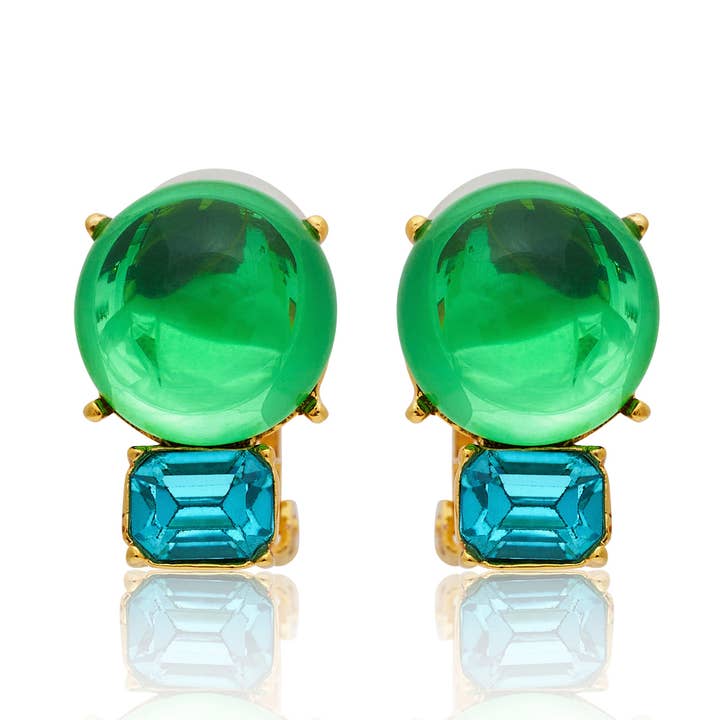 Peridot & Aqua Gold Clip Earrings for wholesale by Kenneth Jay Lane