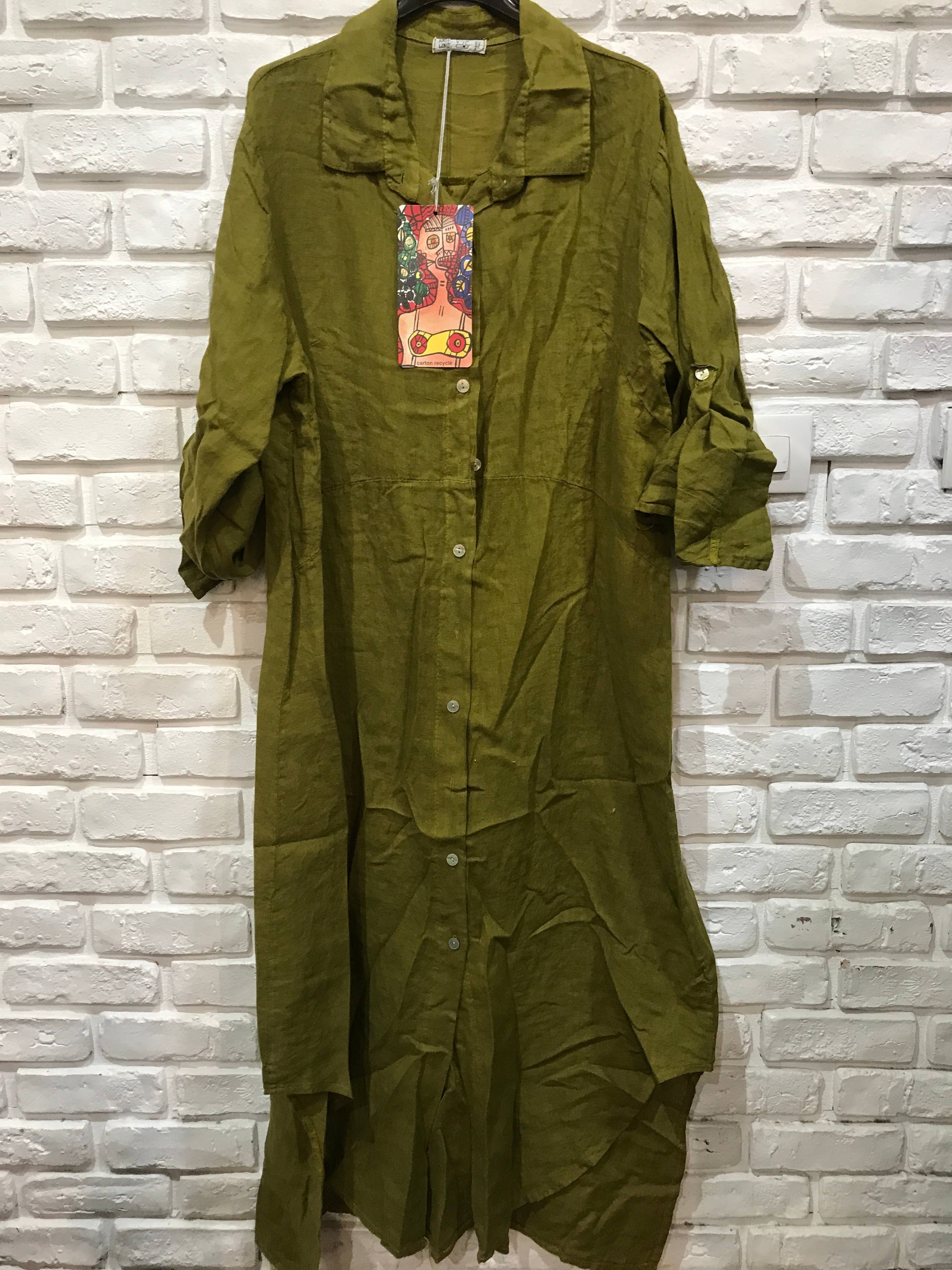 la maison des fibres naturelles - Wholesale Button Down Shirt - Women's - Long shirt dress 68036 100% LINEN48