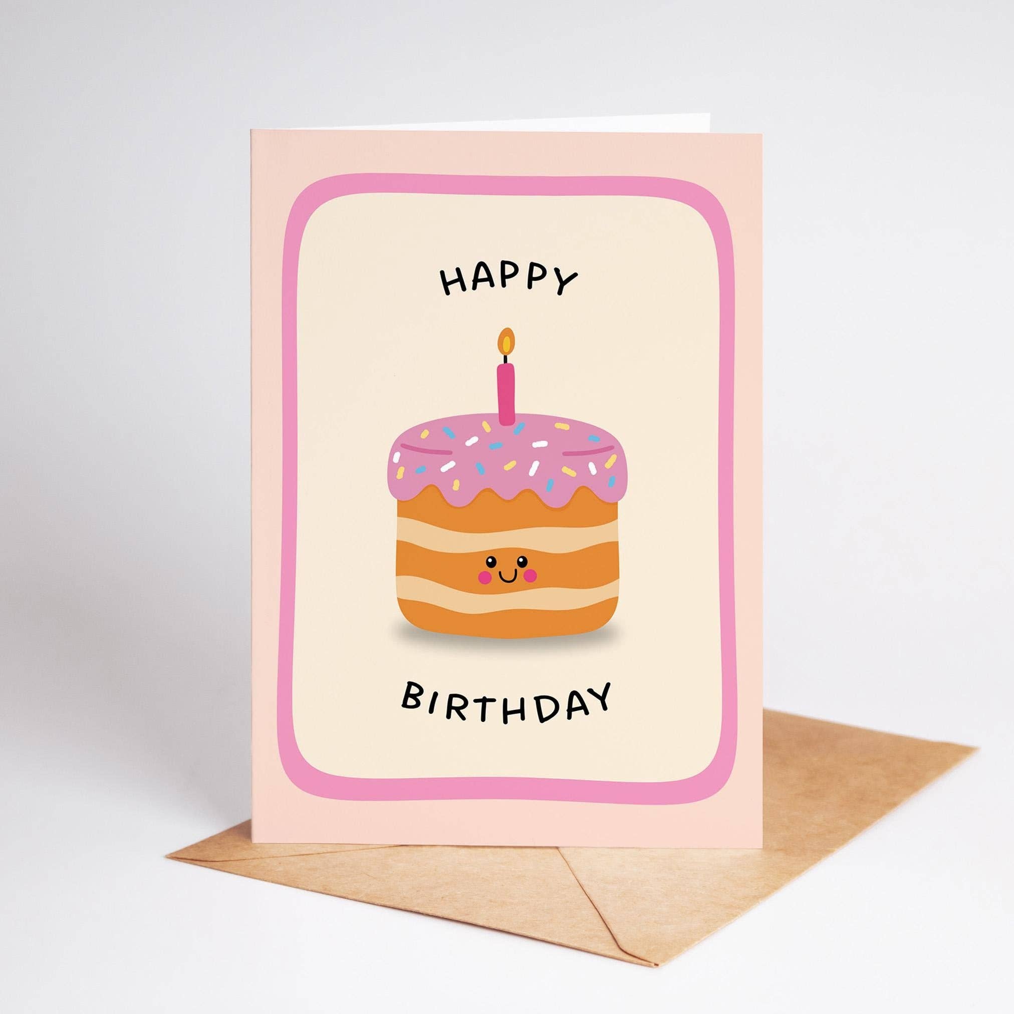 PulpKo - Wholesale Birthday Card - Happy Birthday Pink Cake, Hand-drawn Greeting Card for Birthday1