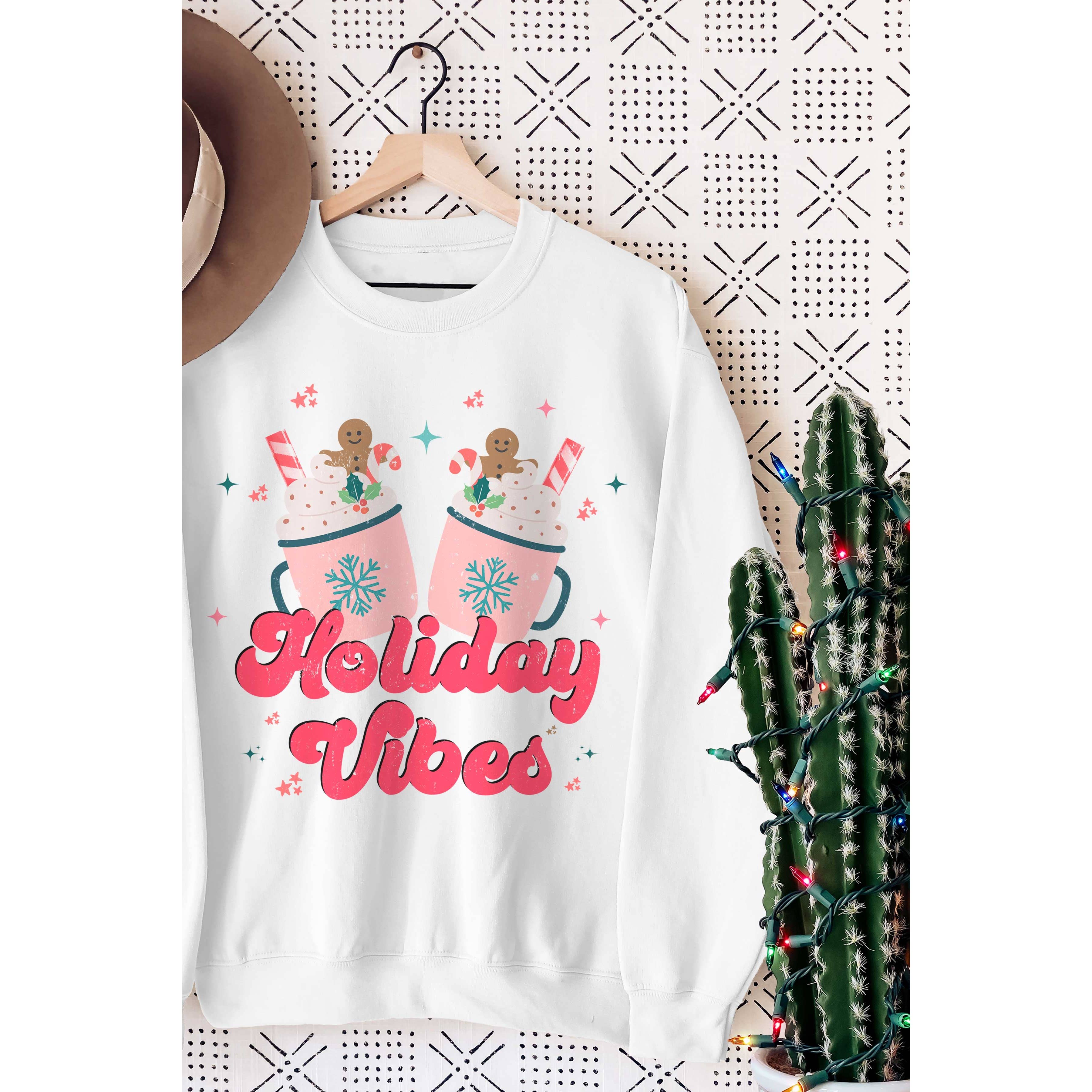 A. BLUSH CO – Camisola gráfica - Mulher por atacado – Camisola Gráfica HOLIDAY VIBES1