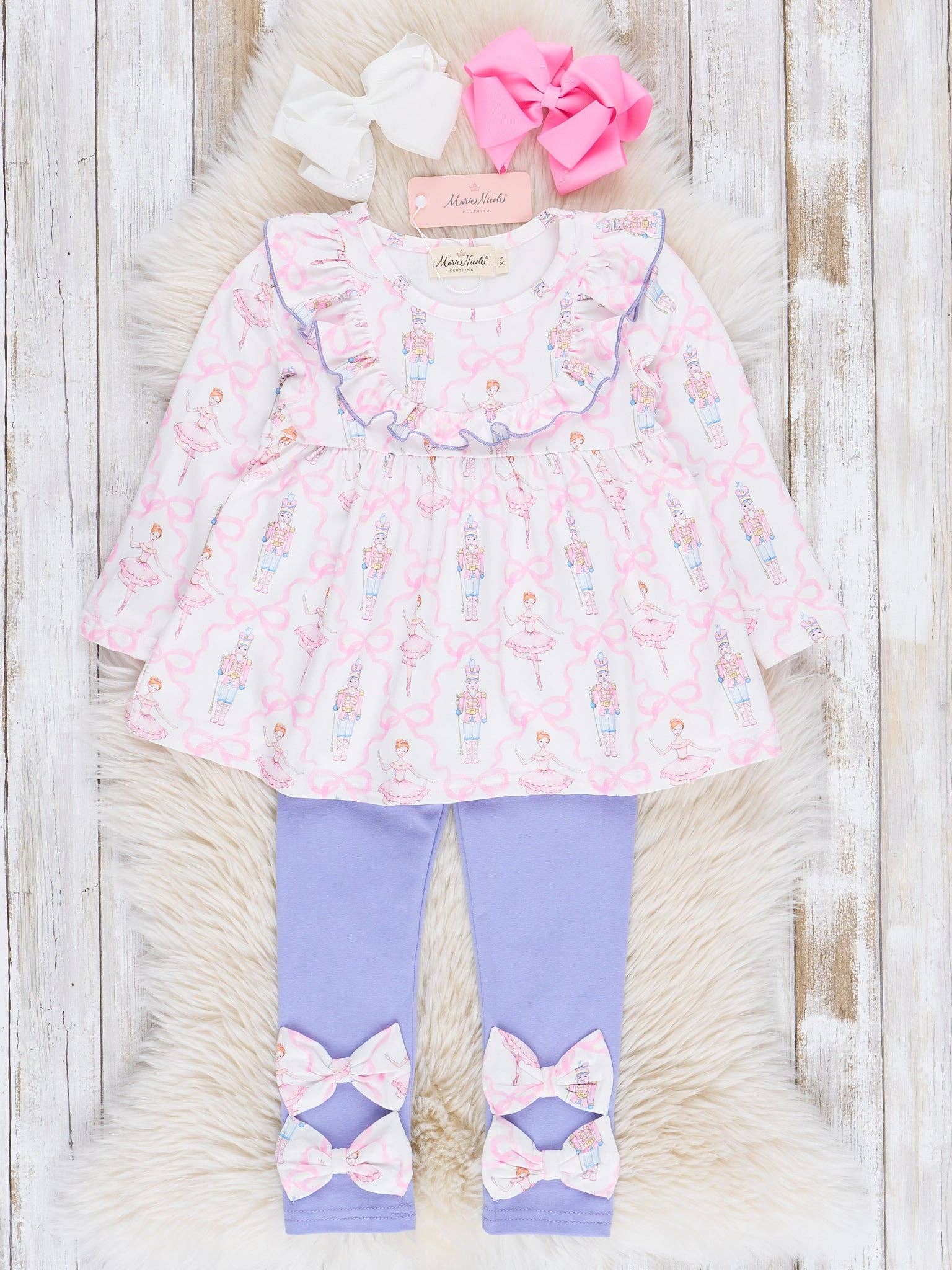 Marie Nicole Clothing - Wholesale Top & Pant Set - Kids - Nutcracker Bows Ruffle Outfit0
