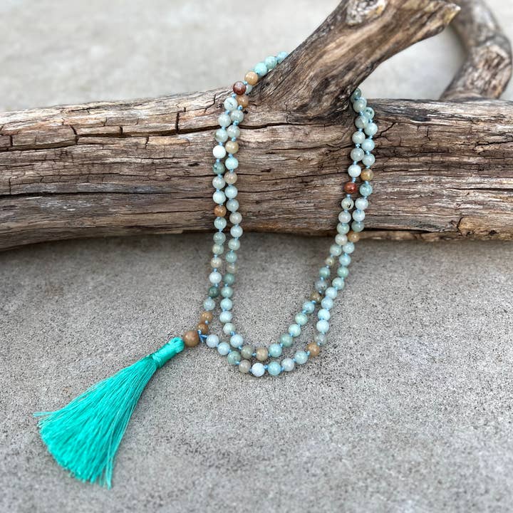 Lungta Imports – Colar de contas de oração por atacado – Mala com nós à mão Amazonita Natural Amazonita, Terço 108 Miçangas2