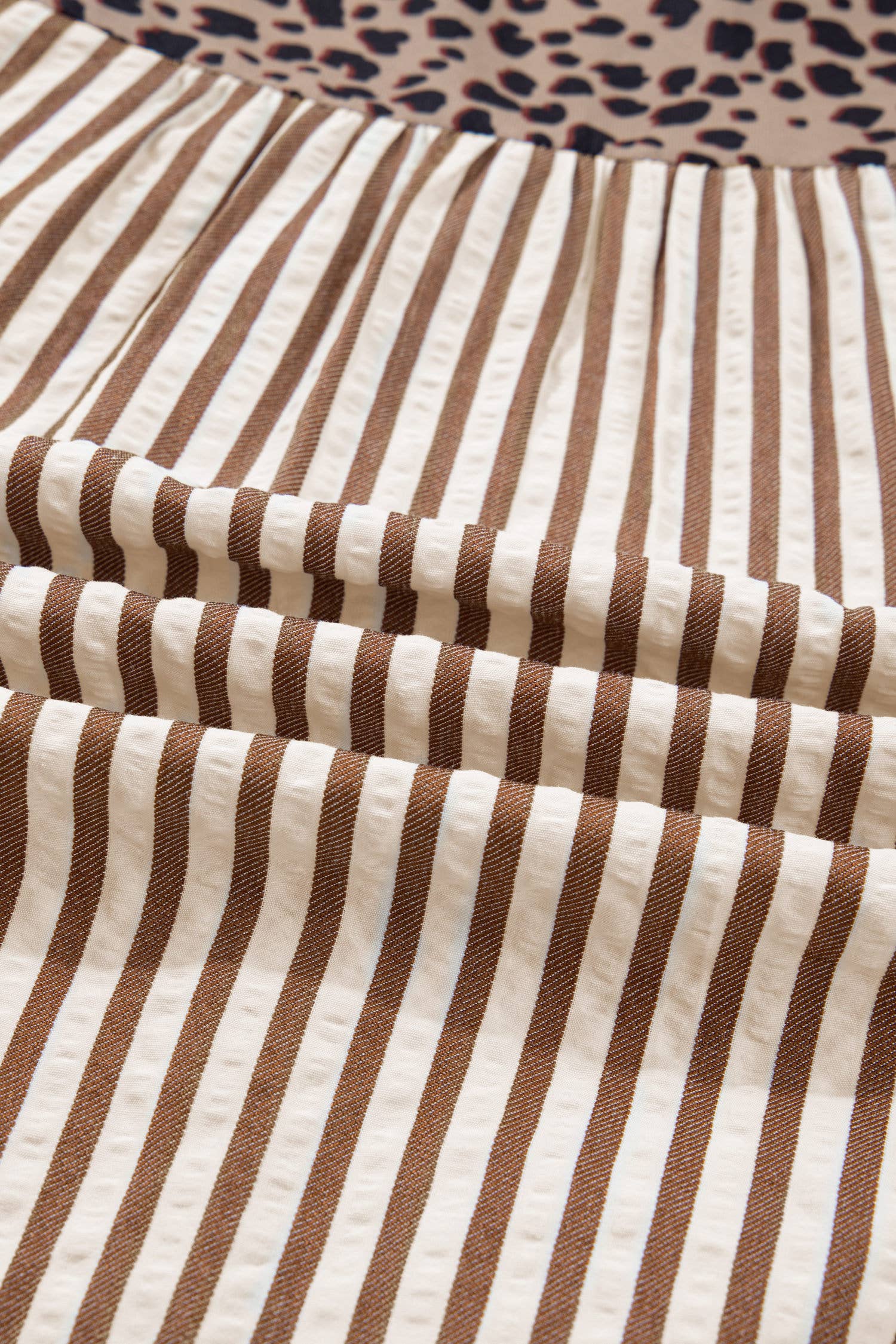 Brown Leopard Trim Button Down Stripe Half Sleeve Shirt (S-XL) for wholesale on Faire10