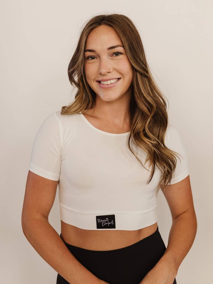 Short Sleeve Layering Top in White for wholesale by Momper Romper