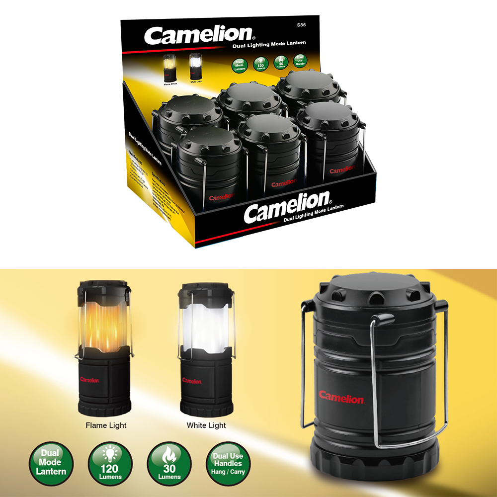 Camelion Battery - Wholesale Lantern - Camelion S86 Dual Lantern, Display of 61
