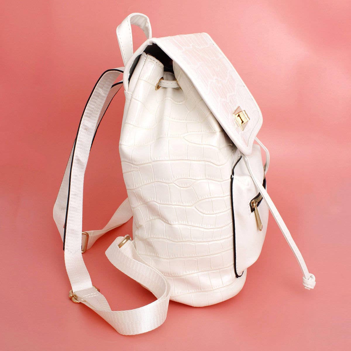 Backpack White Croc Flap Bag Set for Women for wholesale on Faire1