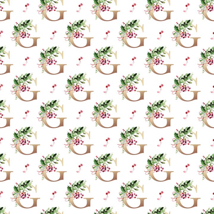 Papier d'emballage blanc avec monogramme de Noël G | Respectueux de l'environnement pour la vente par Waterleaf Paper Co.