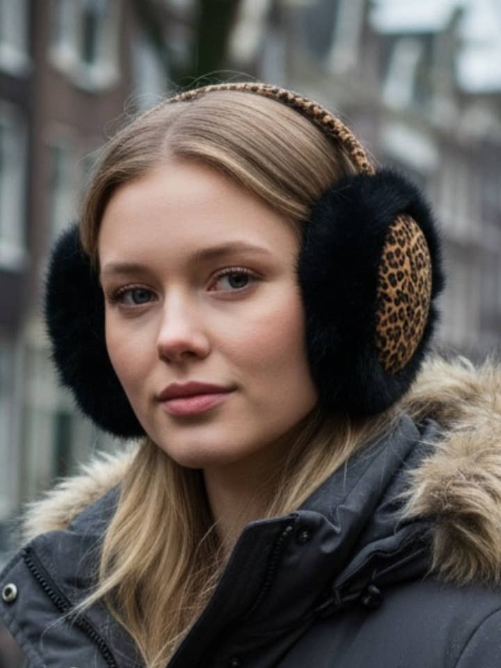 African Print Earmuffs - Foldable Winter Ear Warmers - Leopard for wholesale by AfricanFabs