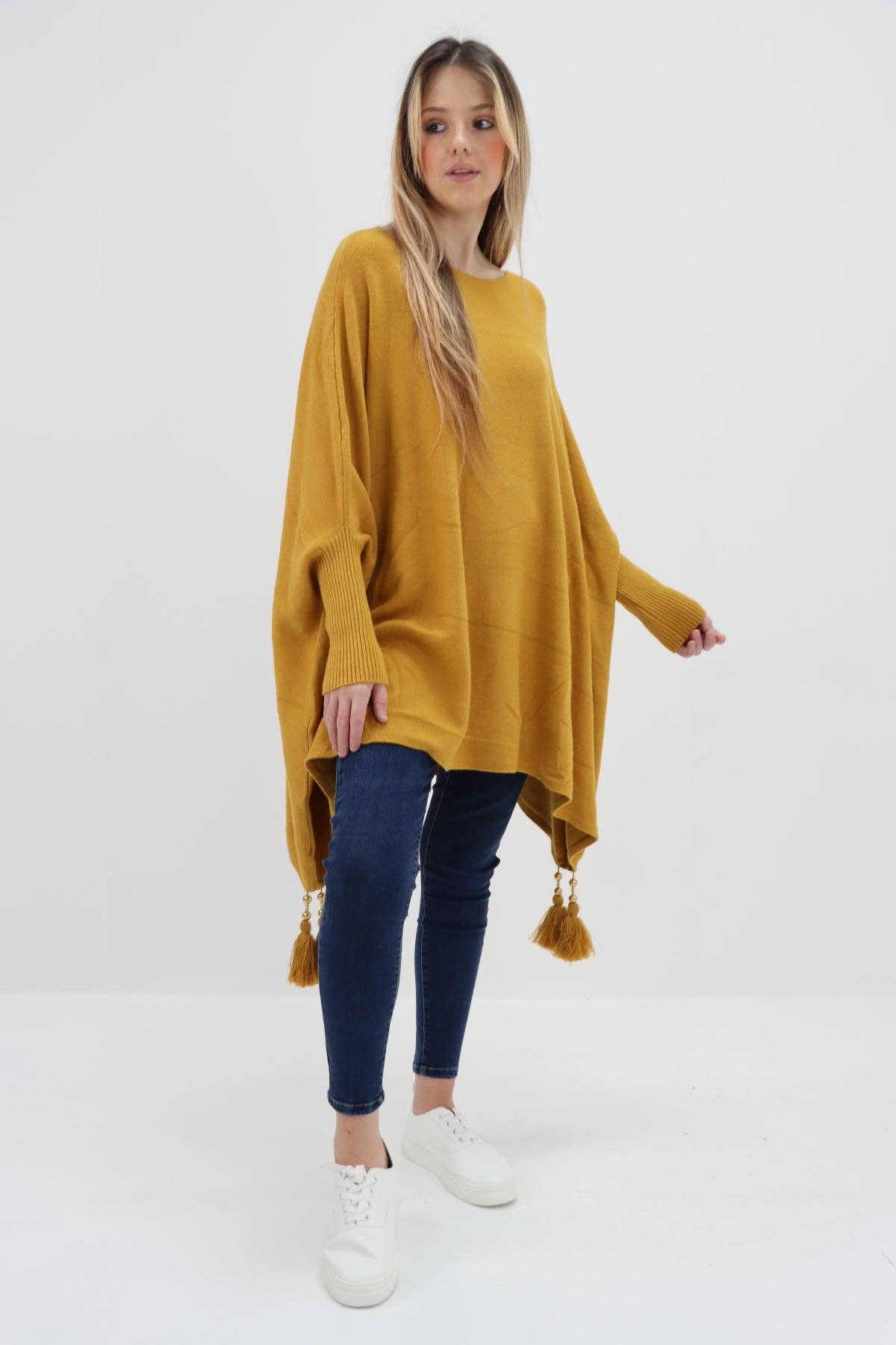 Miss Bold - Wholesale Poncho - Women's - Italian Plain Batwing Sleeves Tassels Tunic Poncho24