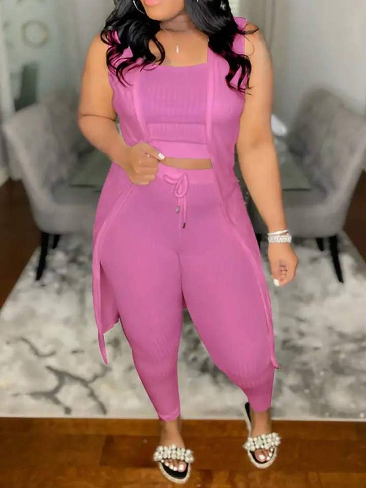 Fashion Combination - Wholesale Top & Pant Set (NOT Loungewear) - Women's - Solid Color Ribbed Knit Two-Piece Set for Women8