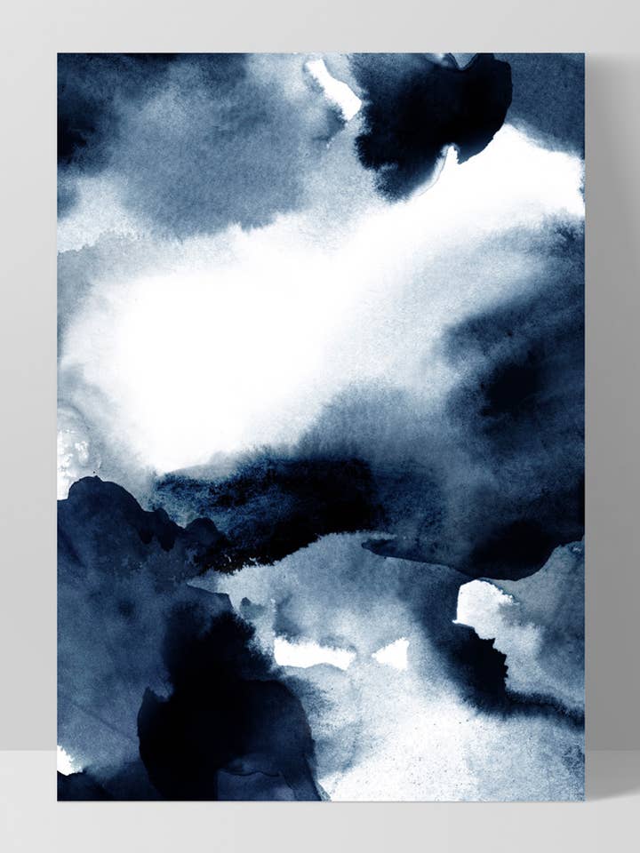 Abstrakt akvarelltryck Marinblå. Modern väggkonst vardagsrum för wholesale av PRINT AND PROPER