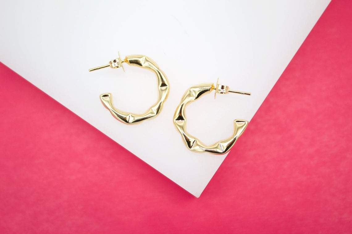 MIA Jewelry - Wholesale Hoop Earrings - 18K Gold Filled Thick Dented Style Hoops Lever Back Earrings (K23-24)1