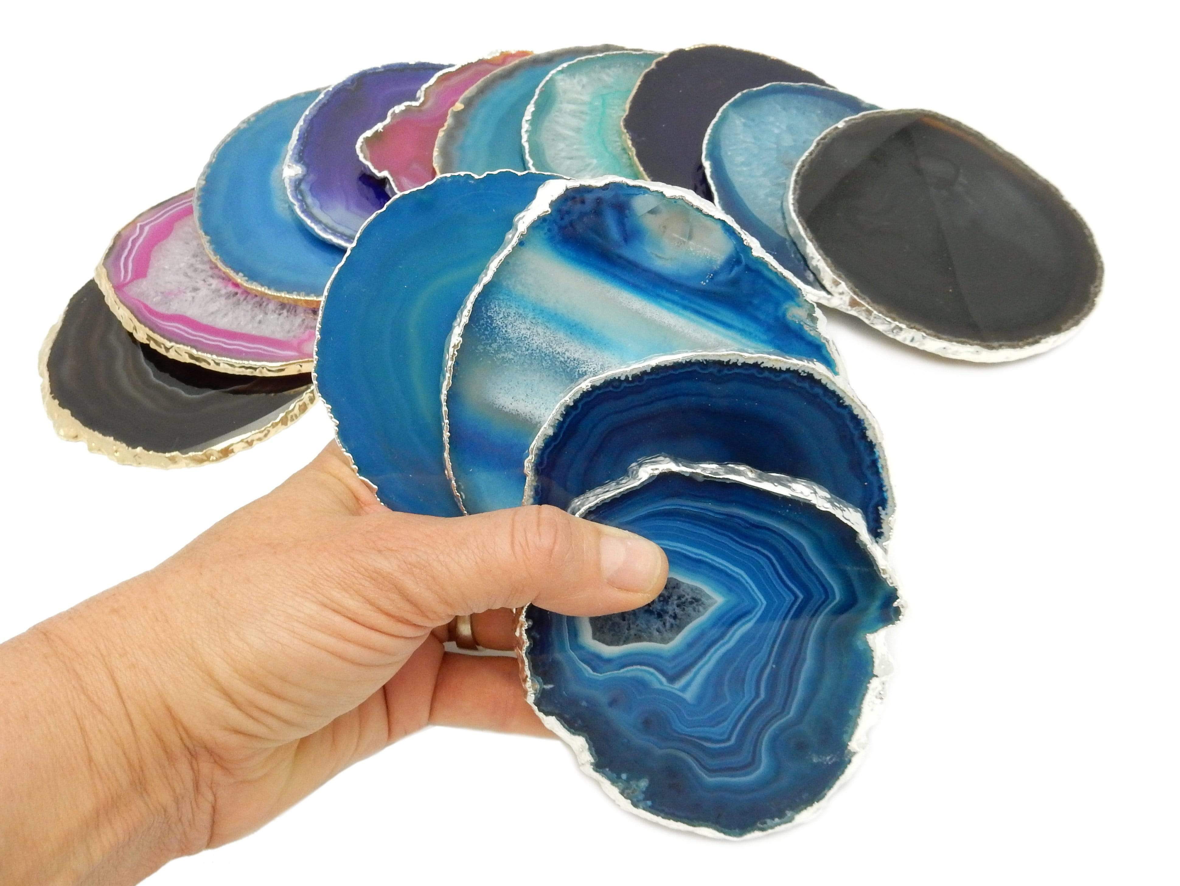 Rock Paradise - Wholesale Coasters - Set of 4 Agate Crystal Coasters Gold /Silver Electroplated 13