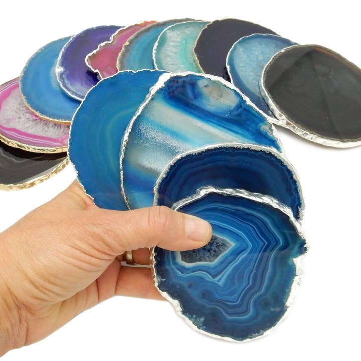 Rock Paradise - Wholesale Coasters - Set of 4 Agate Crystal Coasters Gold /Silver Electroplated 13
