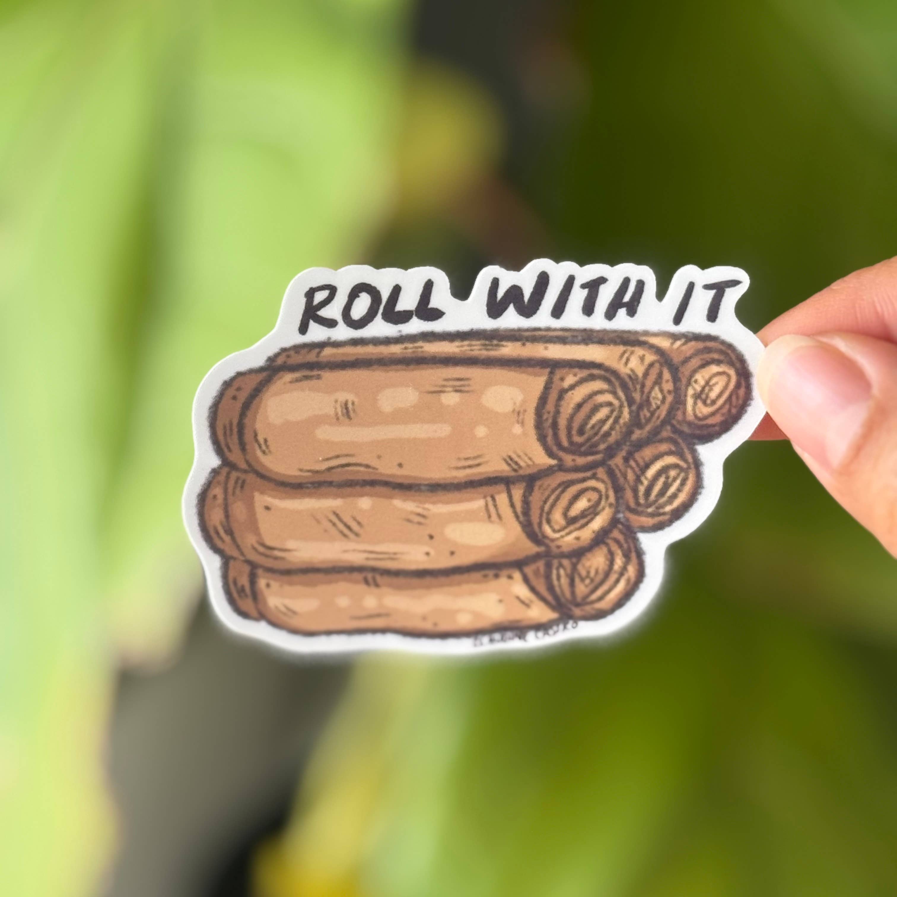 Claudine Castro Art - Wholesale Sticker - Lumpia Egg rolls, Roll With It, Waterproof Vinyl Sticker2