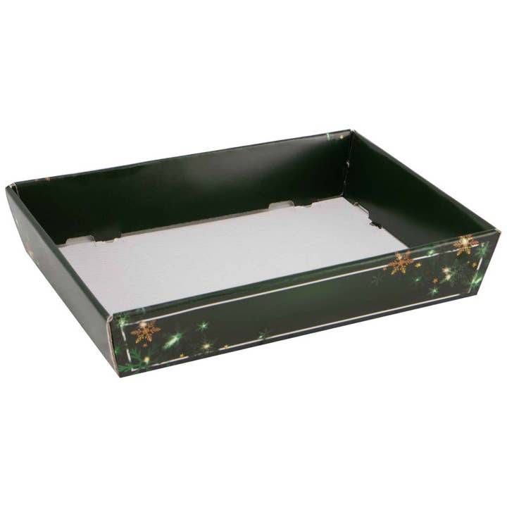 Deffrennes - Wholesale Basket - Green Christmas Rectangular Cardboard Basket 28.5x21x5.5 cm