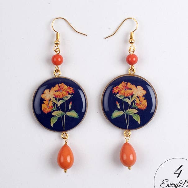 Wood and resin earrings - yellow flowers on a black background for wholesale by 4everyday Handmade