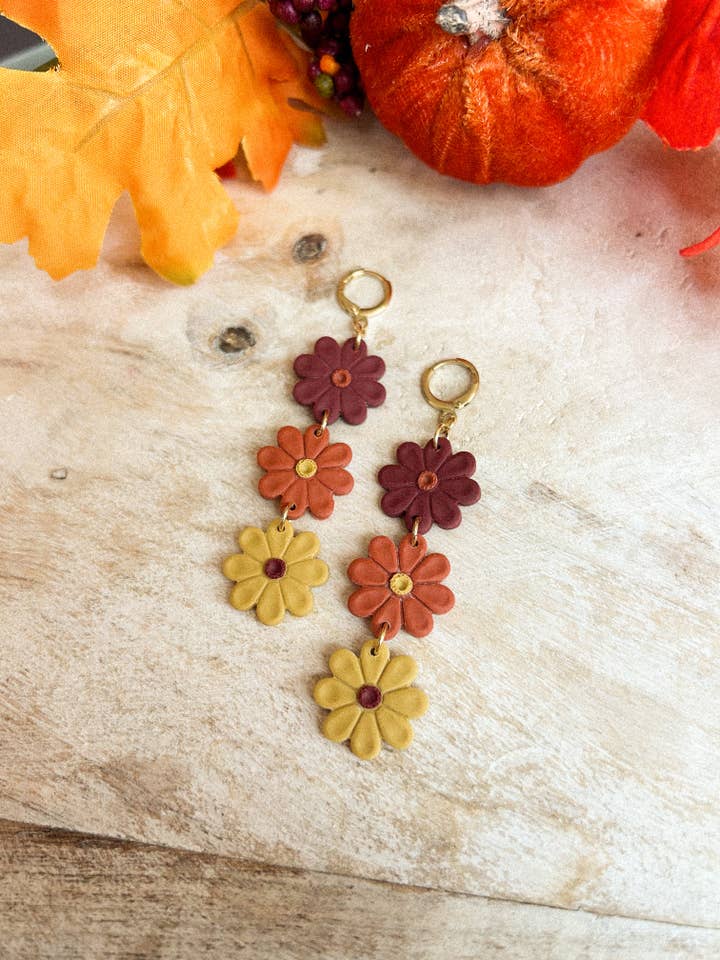 Fall Flower Huggies for wholesale by hunterclayco | Polymer Clay Earrings