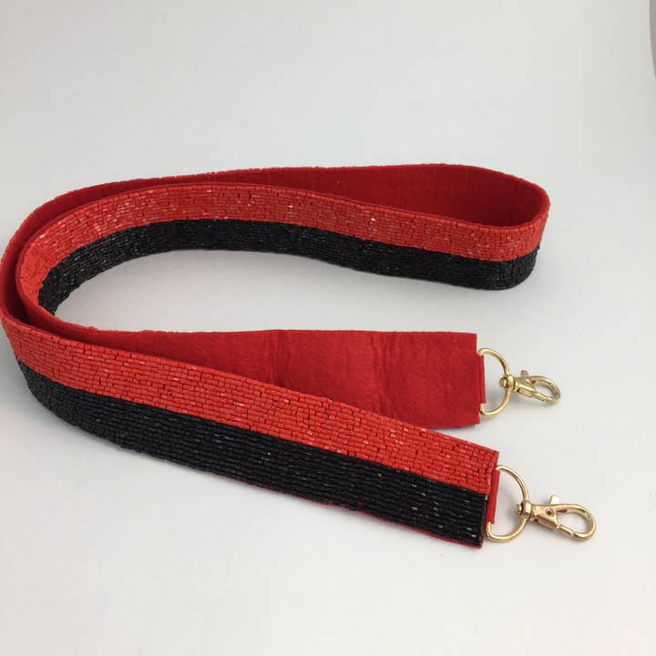 Red and black beaded purse strap for wholesale by SongLily