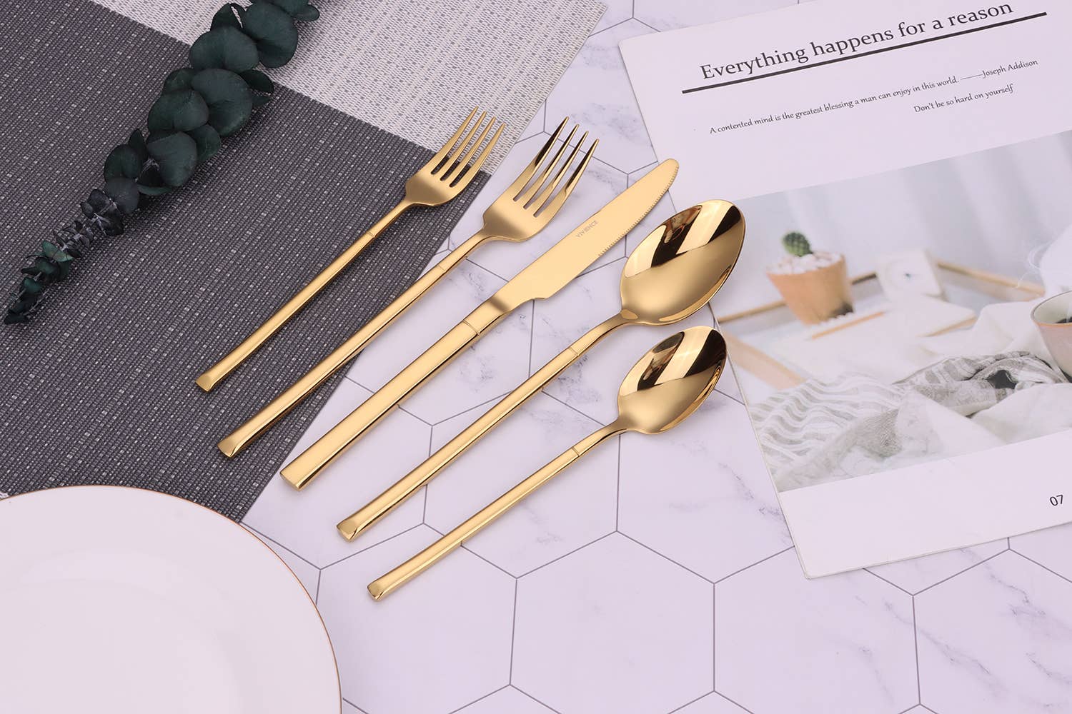 VIVIENCE - Wholesale Flatware Set - Simplicite 20 Pc Gold Flatware Set, Service for 48