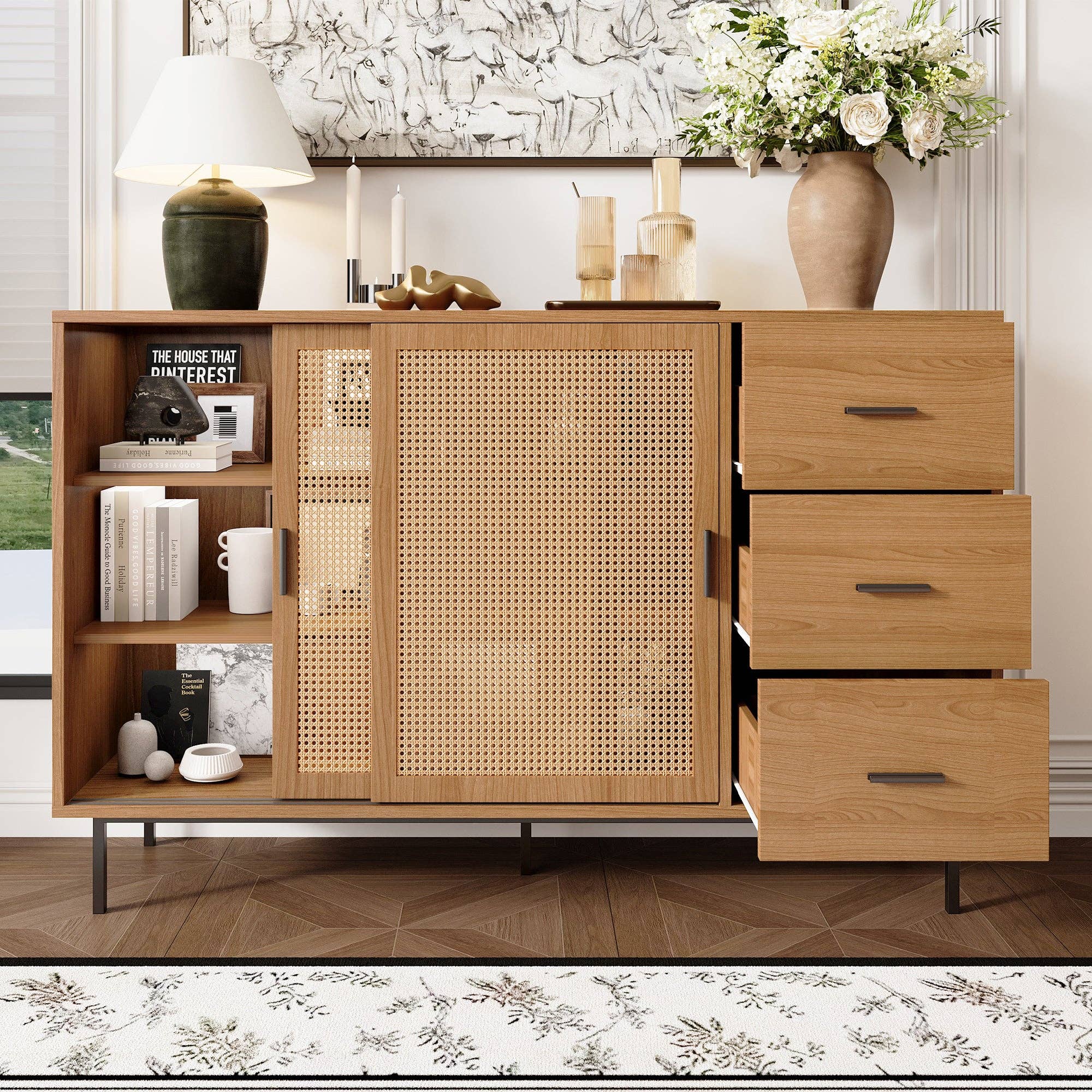 Urban Meuble - Wholesale Cabinet - Vintage sideboard with wood effect, 2 sliding doors in woven rattan, and 3 drawers PROPOLIS7