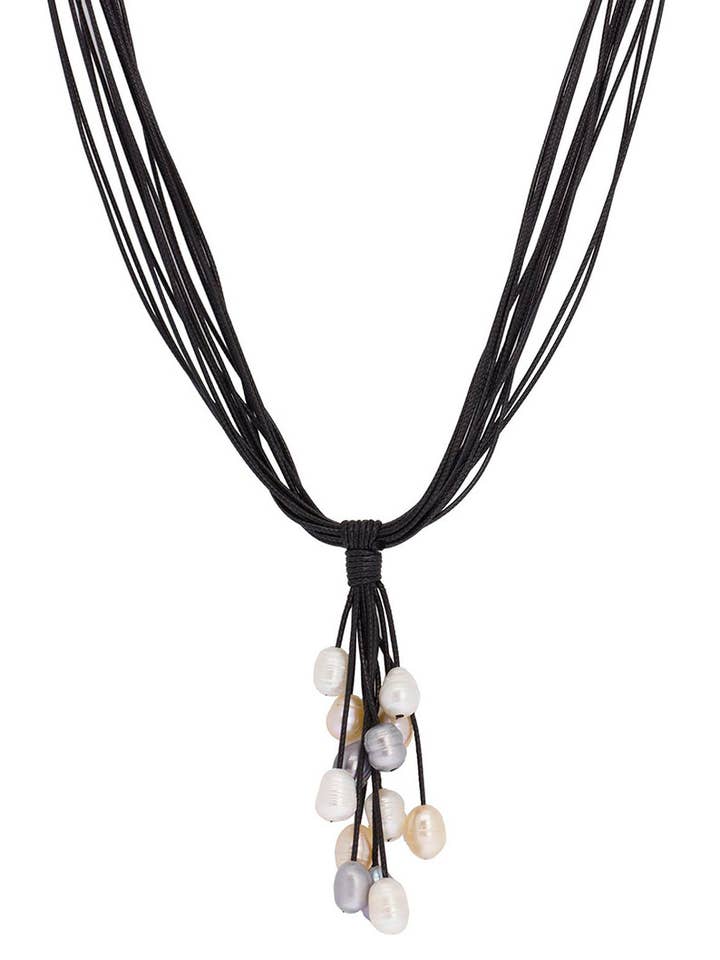 Tahitian Leather Long Genuine Pearl Necklace for wholesale by SAACHI