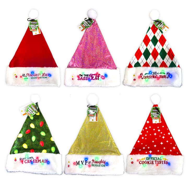 Christmas Light Up Santa Winter Hat Assortment - 6/Pack for wholesale by Novelty Brands