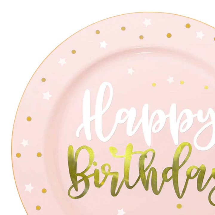 Smarty had a Party - Wholesale Disposable plate - 10.25" Pink w/ White Birthday Plastic Dinner Plates - 10 pcs