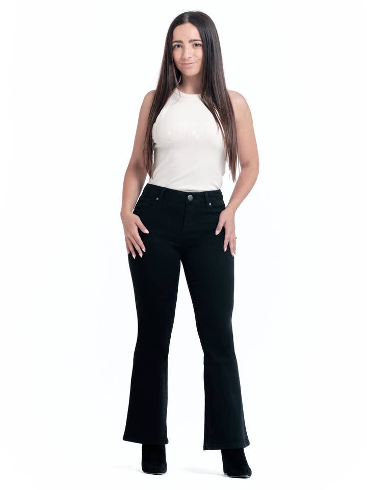 PETITE, STIVALI SLIM A VITA MEDIA DA 28", NERI per la vendita all'ingrosso da parte di 1822 Denim