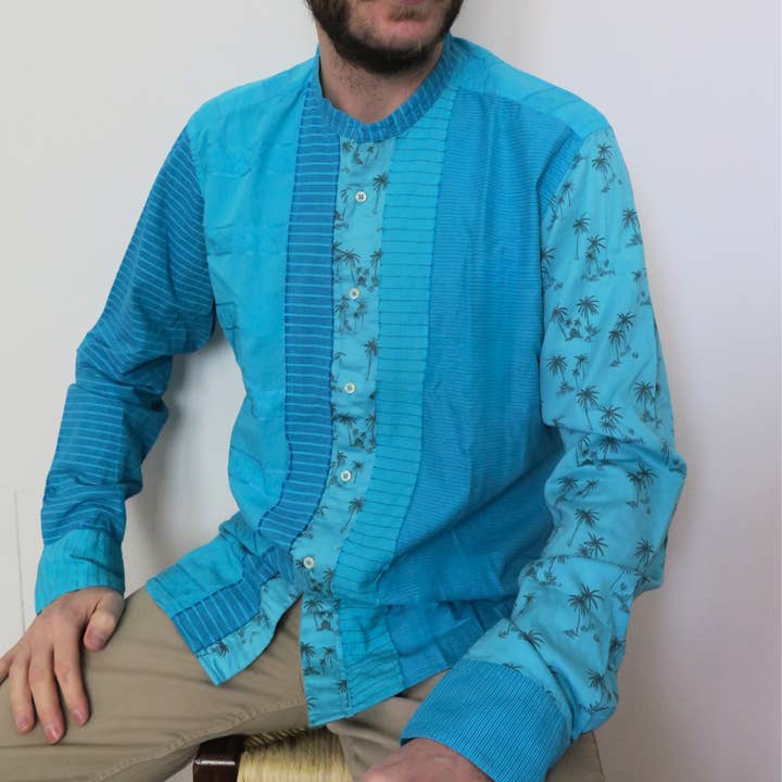 Bevilacqua Firenze - Wholesale Button Down Shirt - Men's - Kaos Patch 3f - shirt, cotton with patchwork technique, Korean collar, relaxed fit