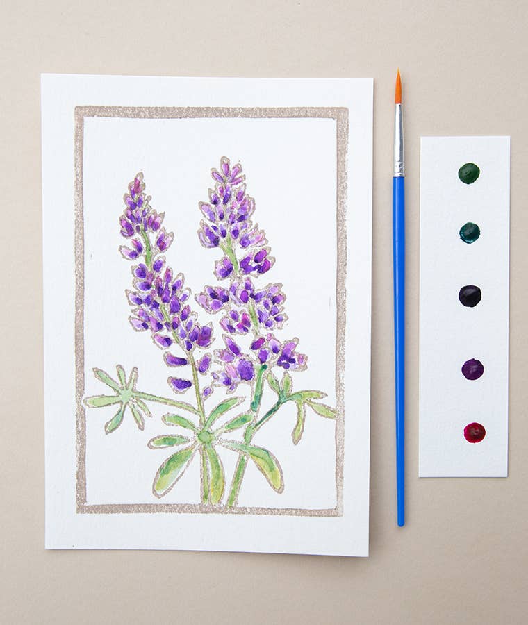 Ashes & Arbor - Wholesale DIY Craft Kit - 5x7 Lupine Watercolor Art Card Kit5
