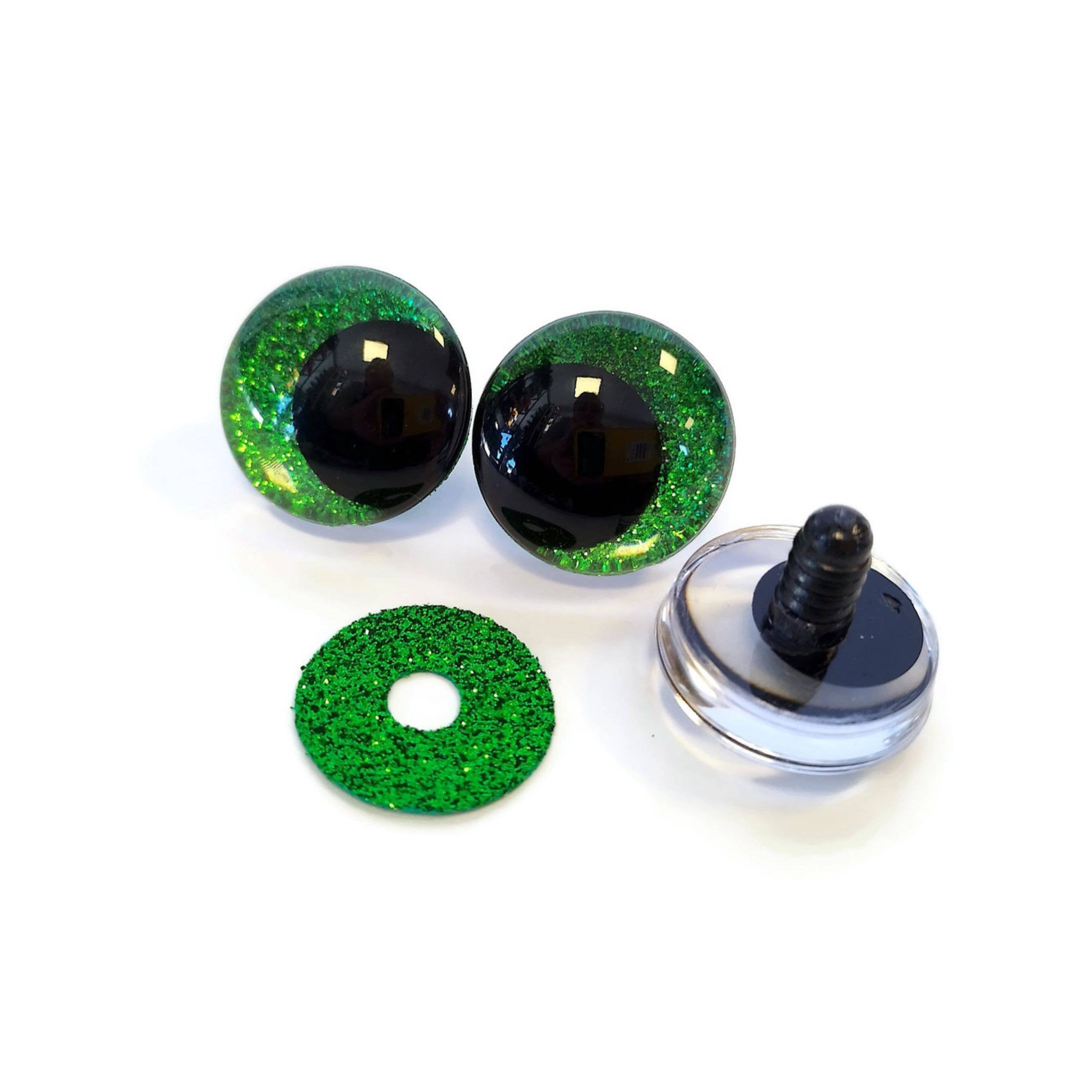 CrochetByKim - Wholesale Knitting/Crochet Supplies - Off-center green glitter eyes for amigurumi toys1