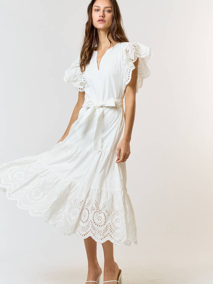 Cotton Eyelet Midi Ruffled Dress for wholesale by Lalavon