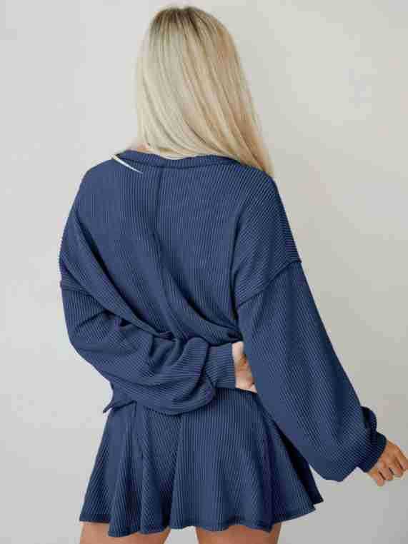 Marayn - Wholesale Top & Skirt Set - Women's - Autumn Ribbed Set Lantern Sleeve Top  Pleated Skirt18