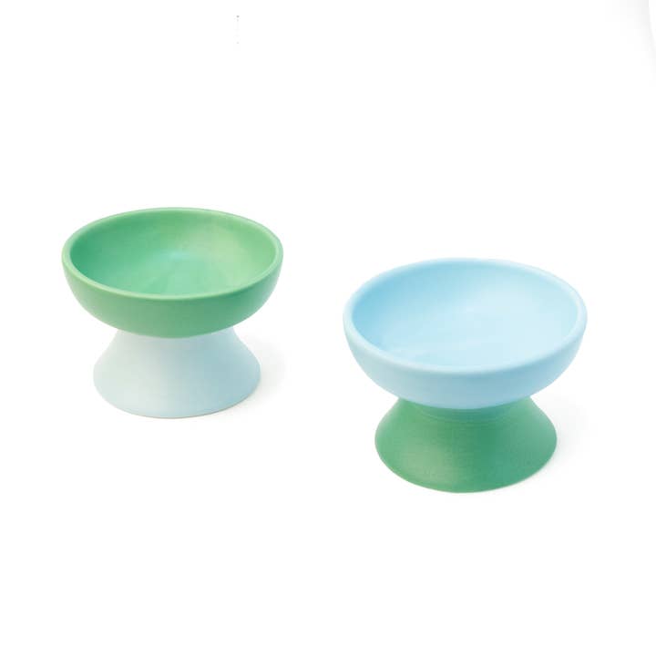 Helio Ferretti - Wholesale Pet Bowl - Cat/Dog - RAISED BLUE CAT FEEDER - HAND PAINTED HF1