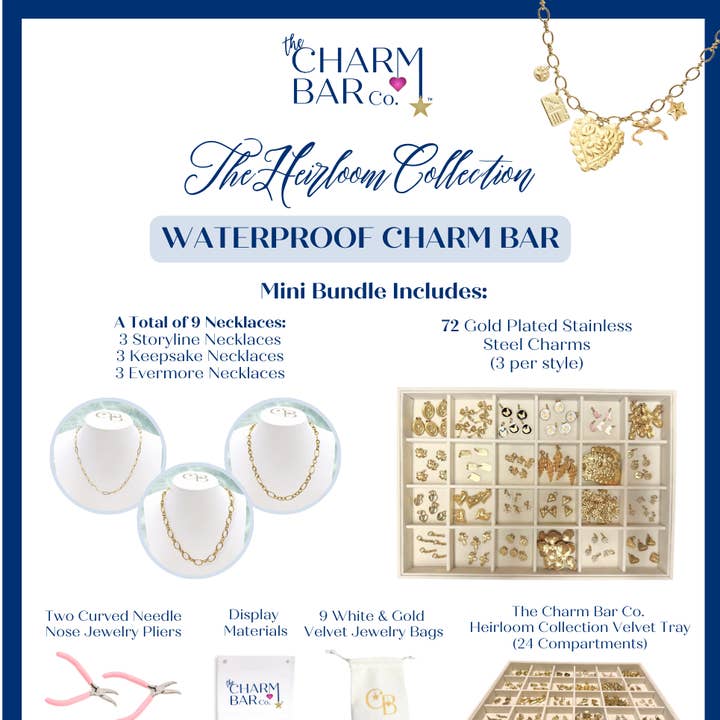 Guld Mini Heirloom Collection Paket | Vattentät Rostfritt Stål Charm Bar för wholesale av The Charm Bar Company
