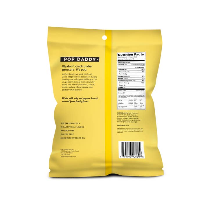 Pop Daddy Snacks - Wholesale Popcorn - Pop Daddy – Natural Butter Flavored Popcorn 2.0oz