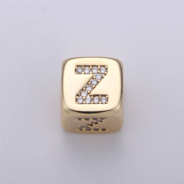 Aim Eternal - Wholesale Individual Charm/Pendant - 9x9mm Gold Initial Letter Beads, Alphabet Beads, Initial Beads, Alphabet Blocks Micro Pave Initial Block Charm for Bracelet Necklace Supply25