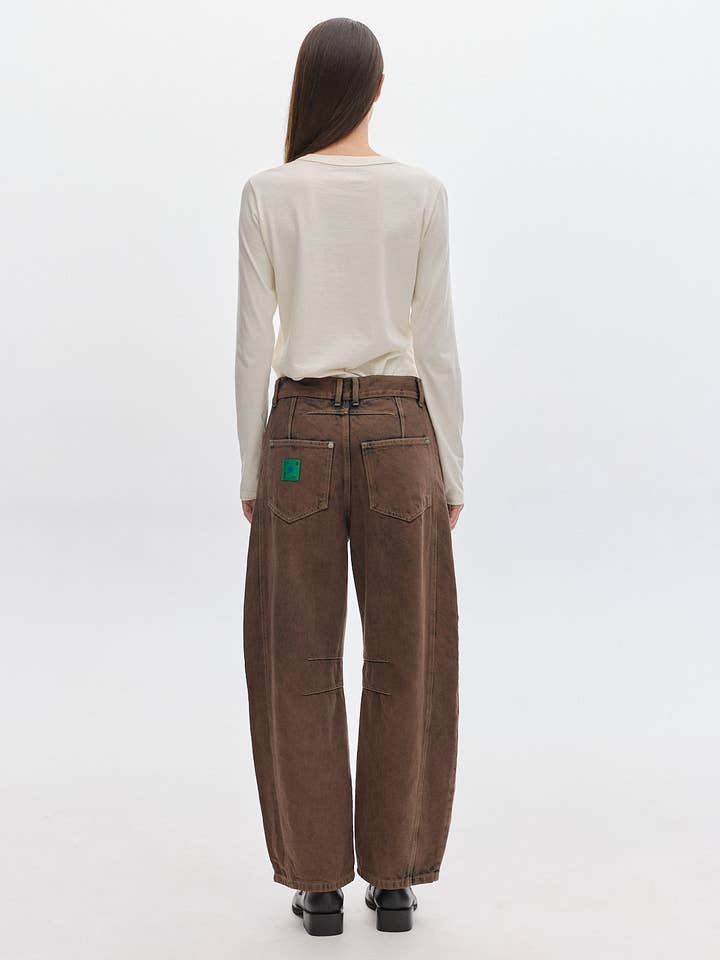 Jean baril délavé _Marron pour la vente par Pastiche