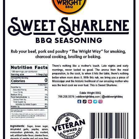 Sweet Sharlene BBQ Seasoning fles van 6 oz voor wholesale door Eddie Wright BBQ