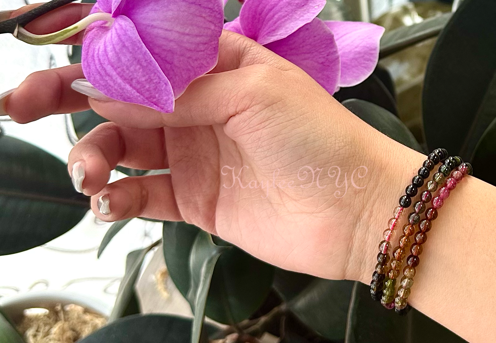 KayleeNYC - Wholesale Jewelry Set - Natural Watermelon Tourmaline 4mm 22” Bracelet/Necklace9