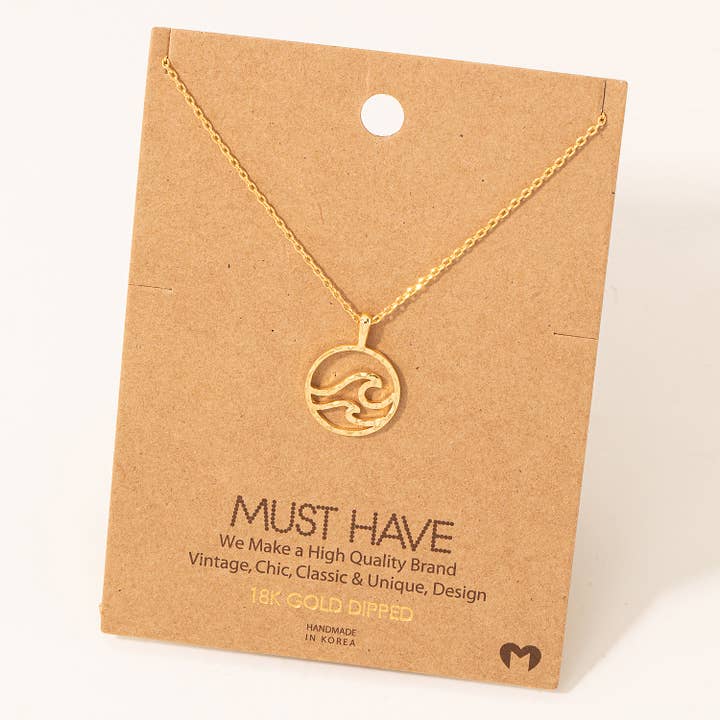 Fame Accessories - Wholesale Pendant/Charm Necklace - Wave Coin Pendant Necklace