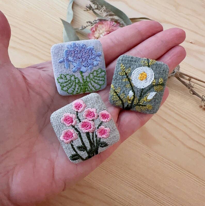 Giggle with Love - Wholesale Brooch - Floral Embroidery Brooch Pin| Handmade Girl Embroidered Pin1