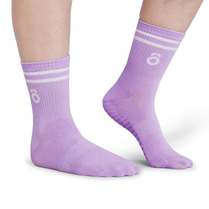 ÔWEAR Crew Sporty Stripes Pilates Grip Socks - Thistle for wholesale by FOLD Reformer