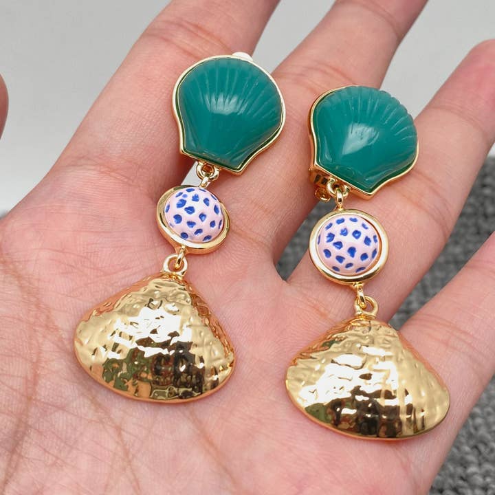 Brincos com clipe de orelha estilo praia em forma de concha por atacado de Mio Queena