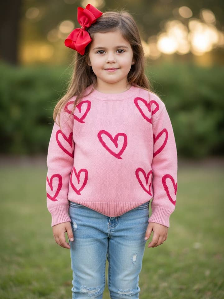Pink Heart printed knit sweater. TPG60030 Jean for wholesale by Kids Charm Online