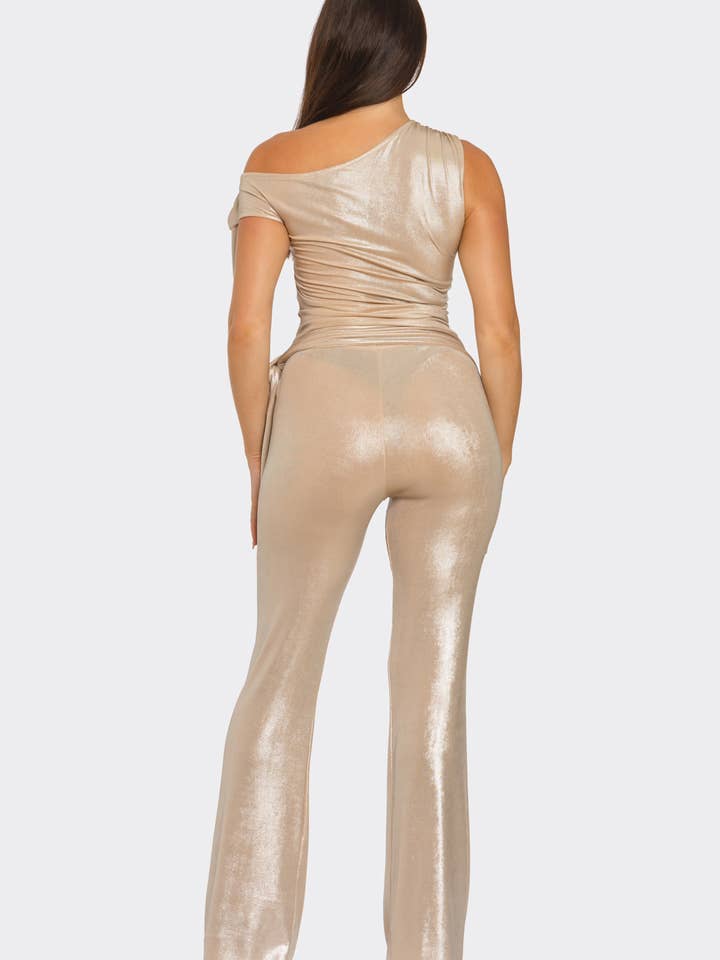 Julia by LoveJ - Wholesale Top & Pant Set (NOT Loungewear) - Women's - Asymmetrical Shoulder Shirring Tie Top Pants Set3