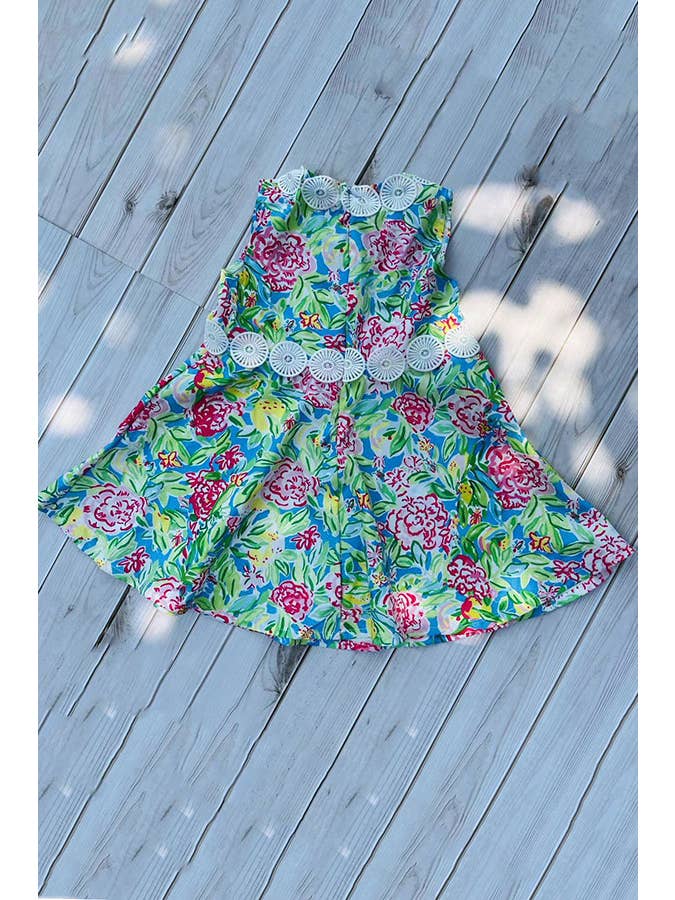 luluclothes - Wholesale Dress - Kids - Girls dress Floral prints & white lace trim DLH2877