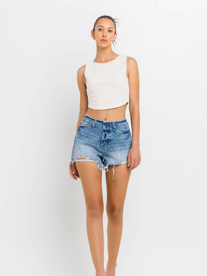 COMFY HIGH RISE BANDELSS DISTRESSED SHORTS BY4382 for wholesale on Faire