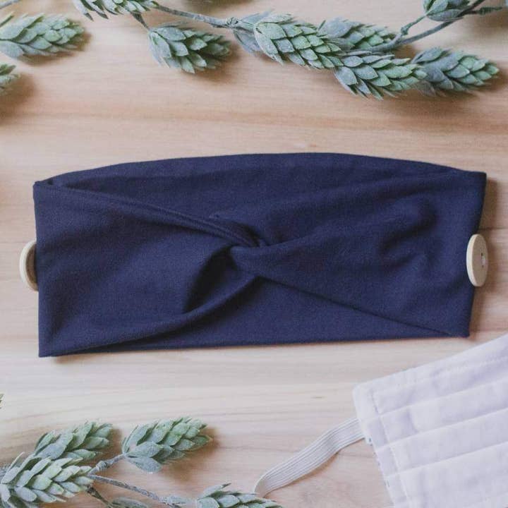 Navy Blue Adult knot headband for wholesale by Square Lane Boutique